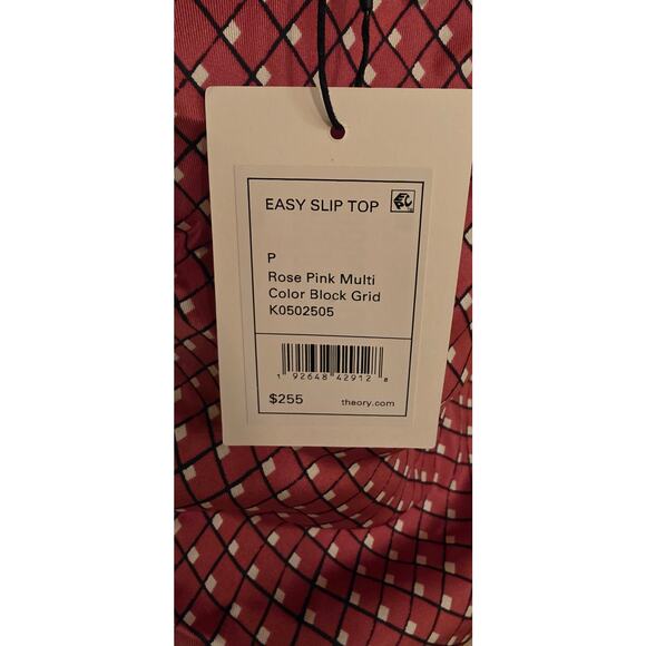 Theory Womens Petite Rose Pink Silk Easy Slip Color Block Grid - Picture 5 of 5